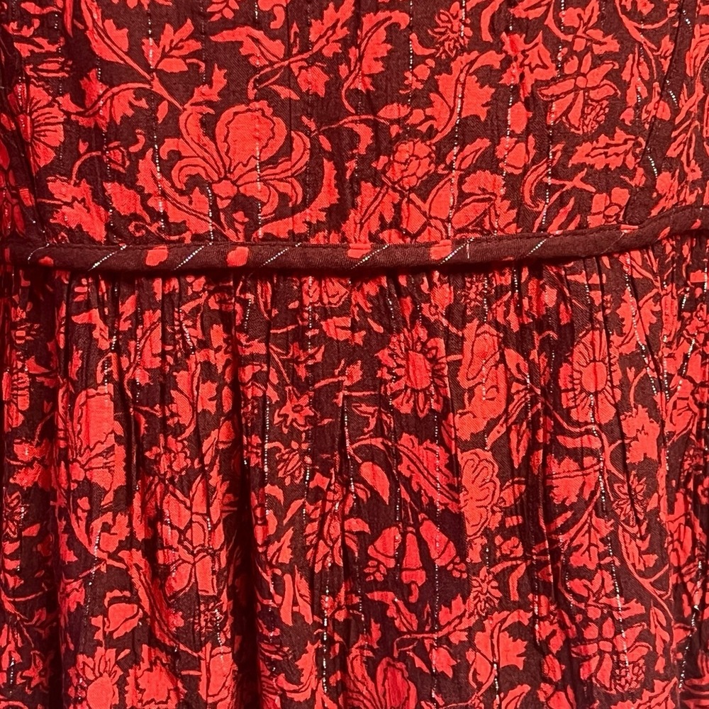 Knox Rose Top Large Red Floral Pullover VNeck Elastic Cuffs Peplum Boho Chic NEW - Picture 3 of 10